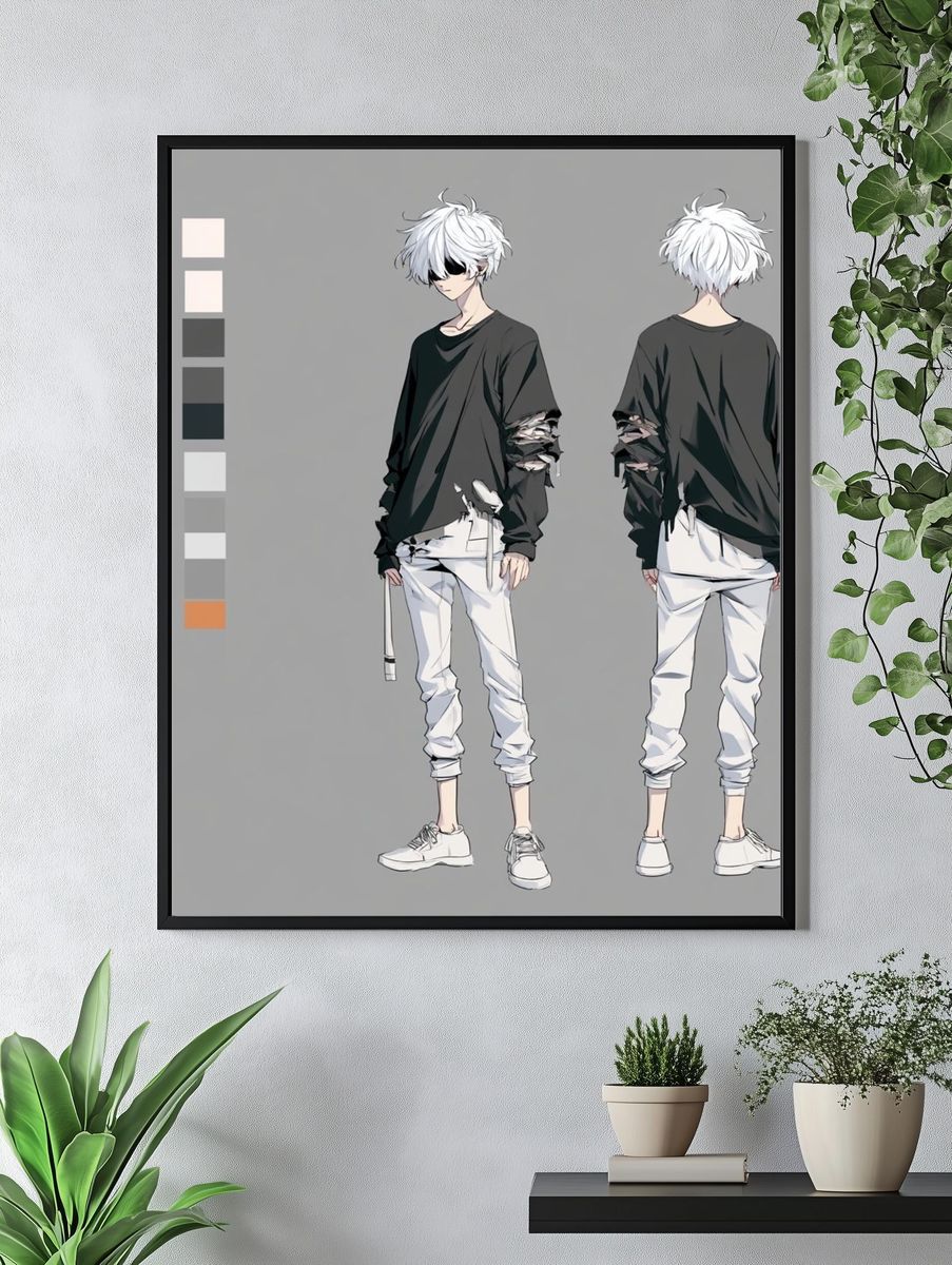 White-Haired Anime Character Poster. — room view 4