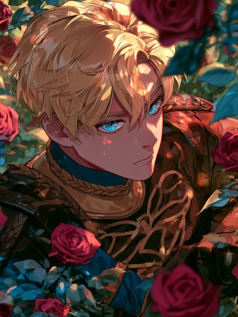 Blond Anime Rose Portrait Print. poster detail