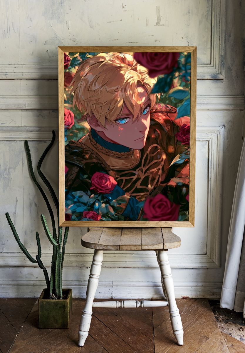 Blond Anime Rose Portrait Print. — room view 1