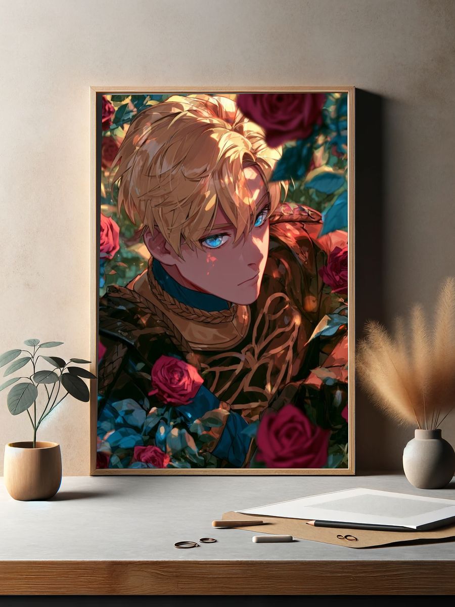 Blond Anime Rose Portrait Print. — room view 2