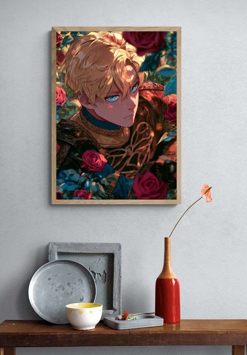 Blond Anime Rose Portrait Print. — room view 3
