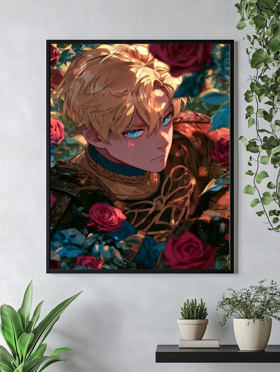 Blond Anime Rose Portrait Print. — room view 4