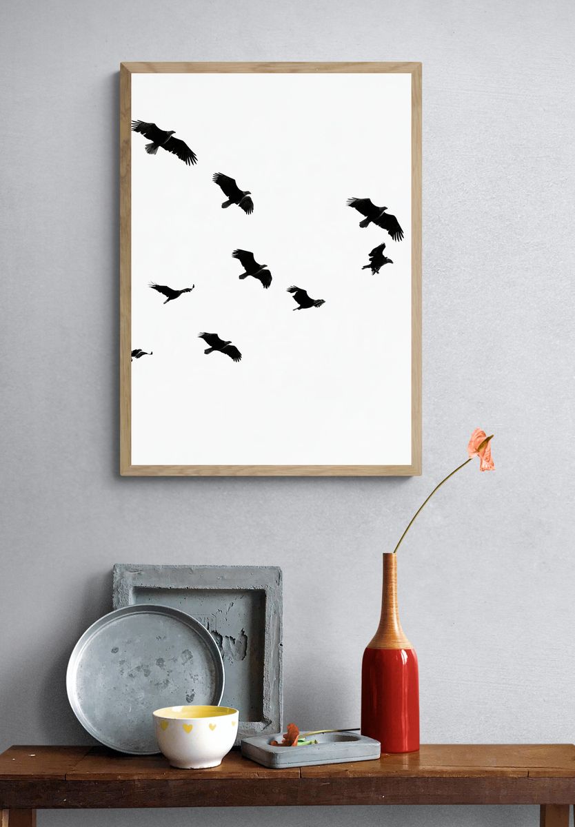 Flying Birds Black-White Poster. — room view 3