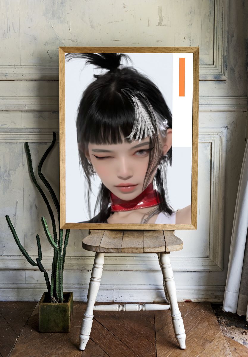 Anime Portrait Digital Art Print. — room view 1