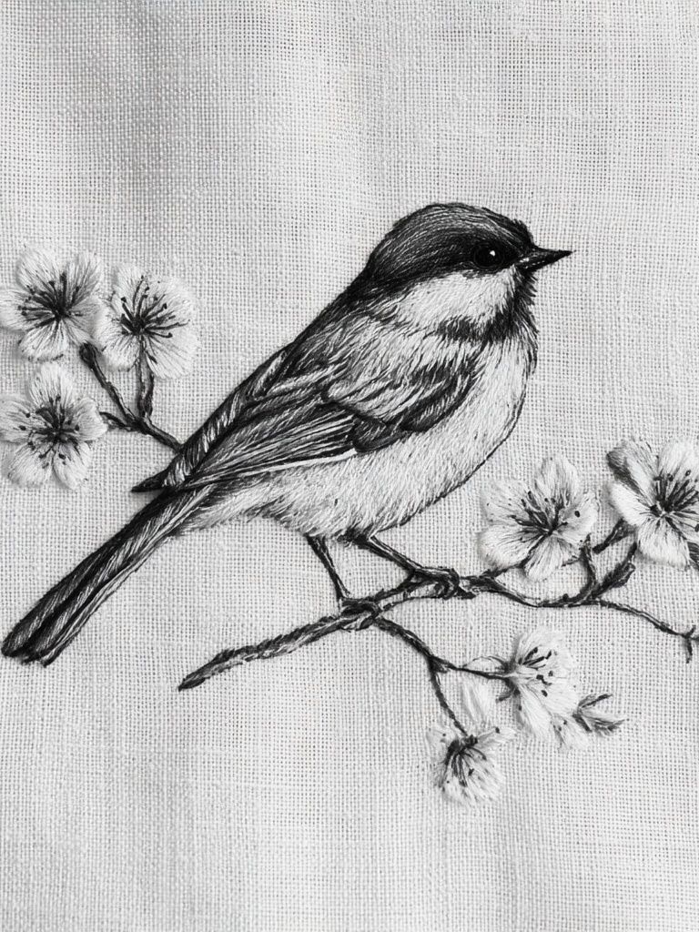 Chickadee Blossom Sketch Poster. poster — animals art