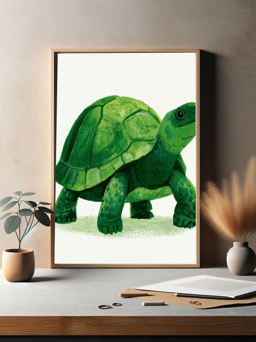 Green Turtle Watercolor Print. — room view 2