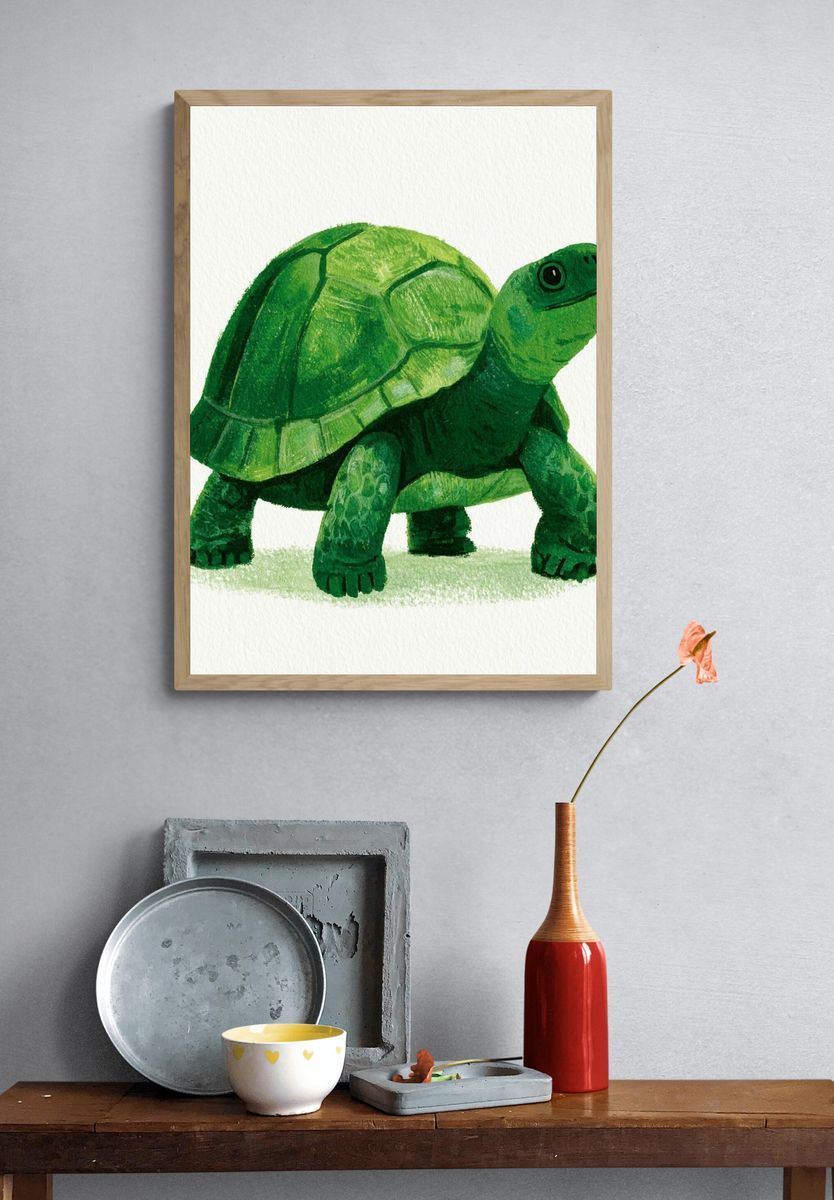 Green Turtle Watercolor Print. — room view 3