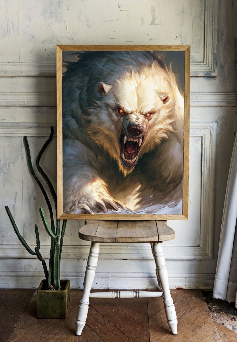 Roaring Polar Bear Illustration Poster. — room view 1