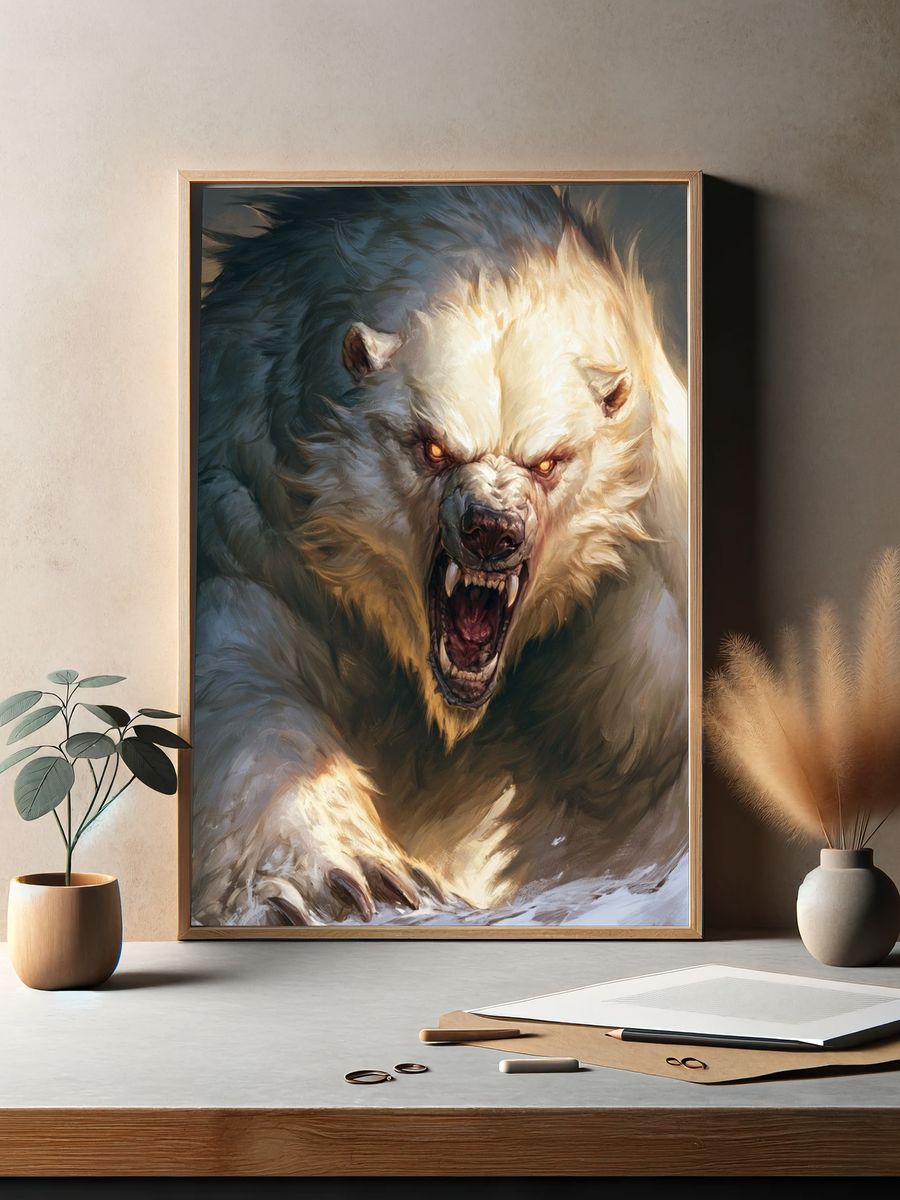 Roaring Polar Bear Illustration Poster. — room view 2