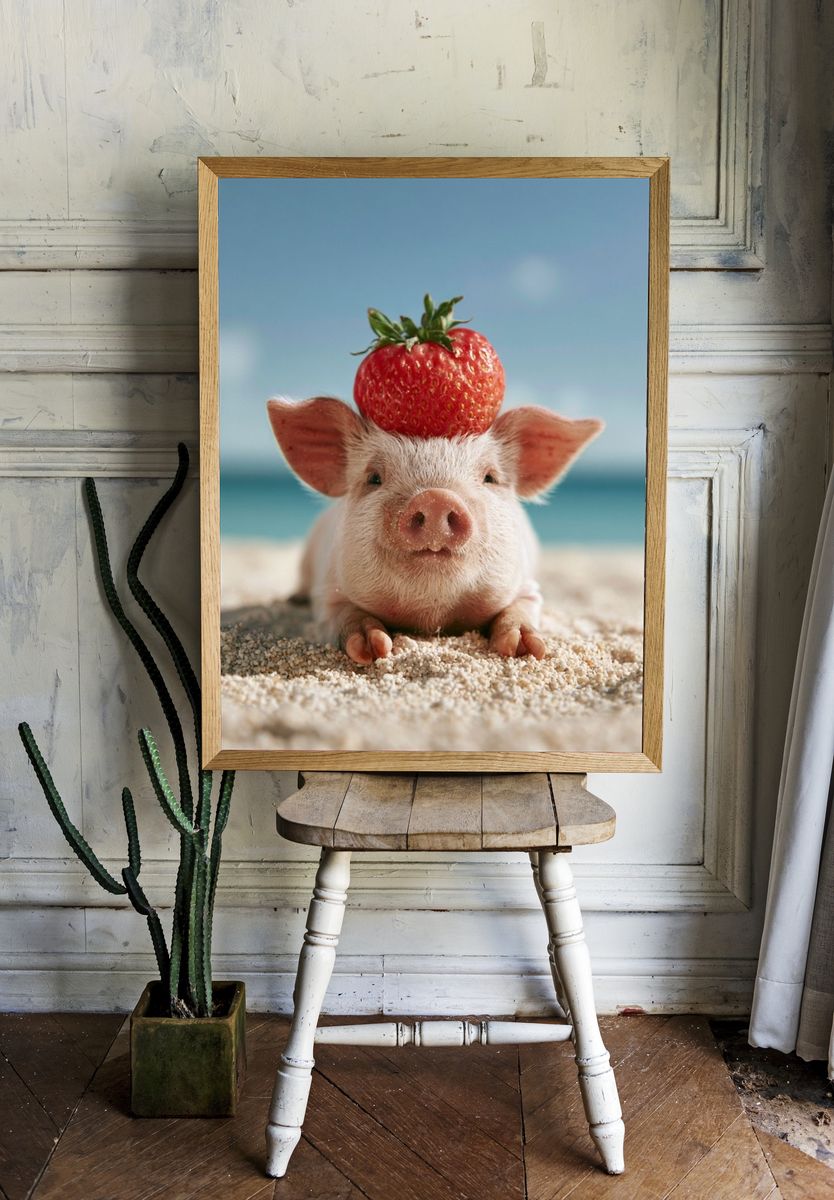 Strawberry Pig Portrait Poster. — room view 1
