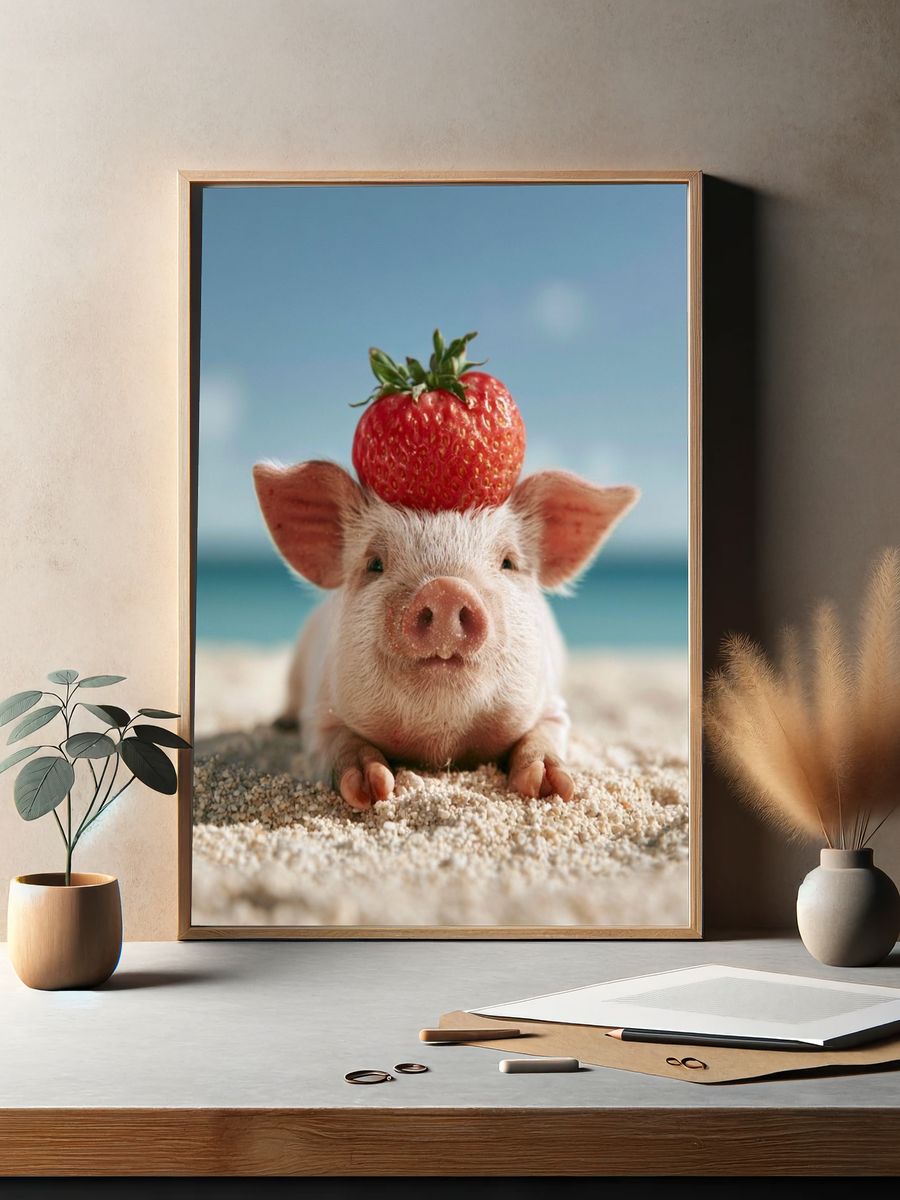 Strawberry Pig Portrait Poster. — room view 2