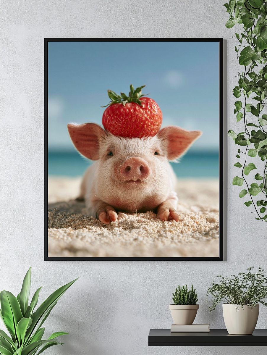 Strawberry Pig Portrait Poster. — room view 4