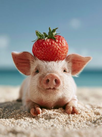 Strawberry Pig Portrait Poster. poster