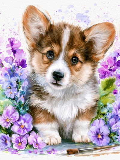 Corgi Floral Watercolor Poster.