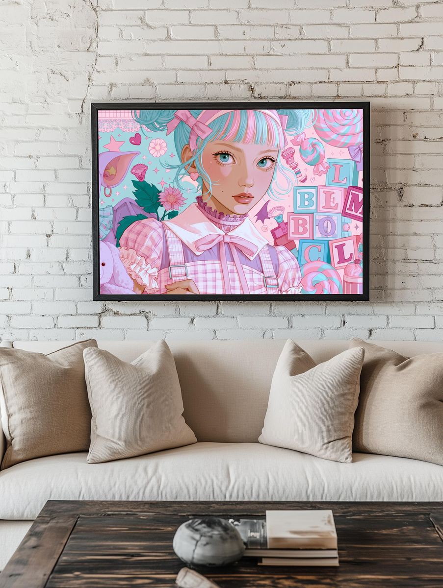 Pastel Anime Girl Illustration Poster. — room view 1