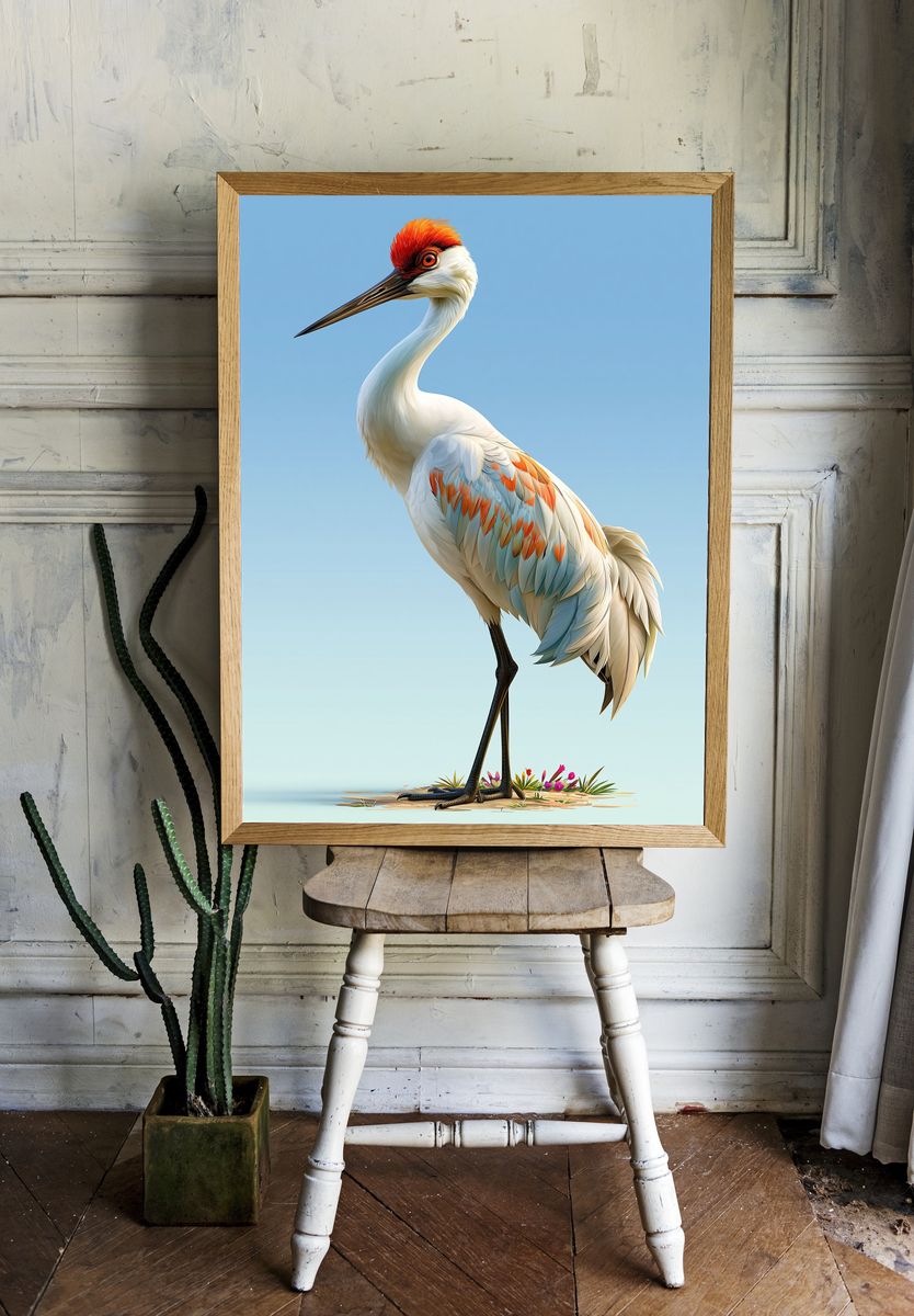 Red-Crowned Crane Illustration Poster. — room view 1