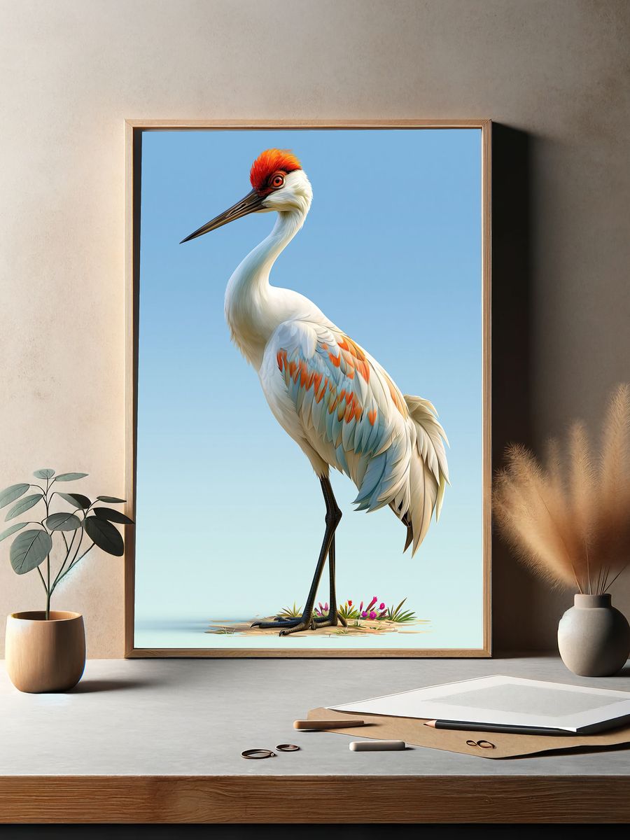 Red-Crowned Crane Illustration Poster. — room view 2