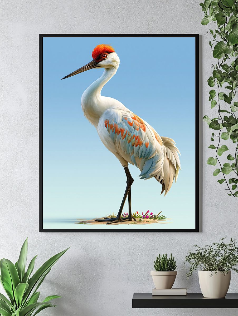 Red-Crowned Crane Illustration Poster. — room view 4
