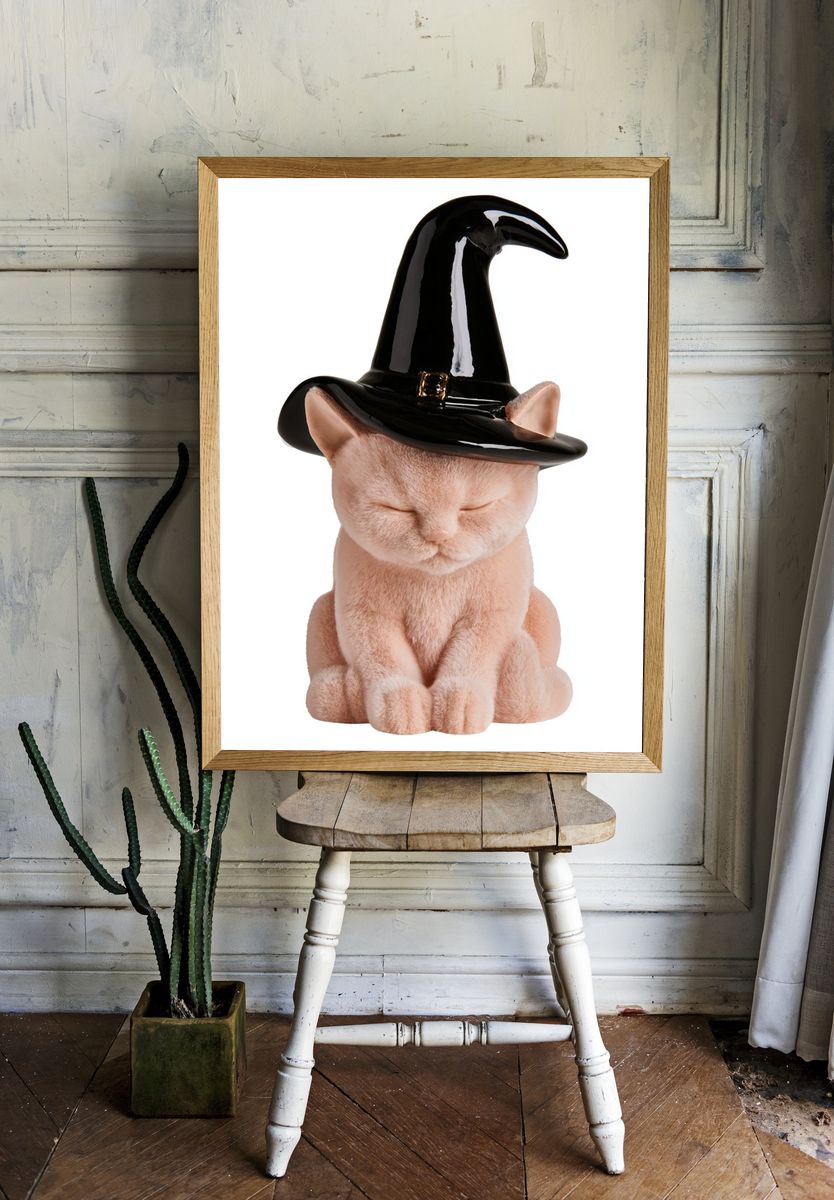 Witch Hat Cat Portrait Print. — room view 1