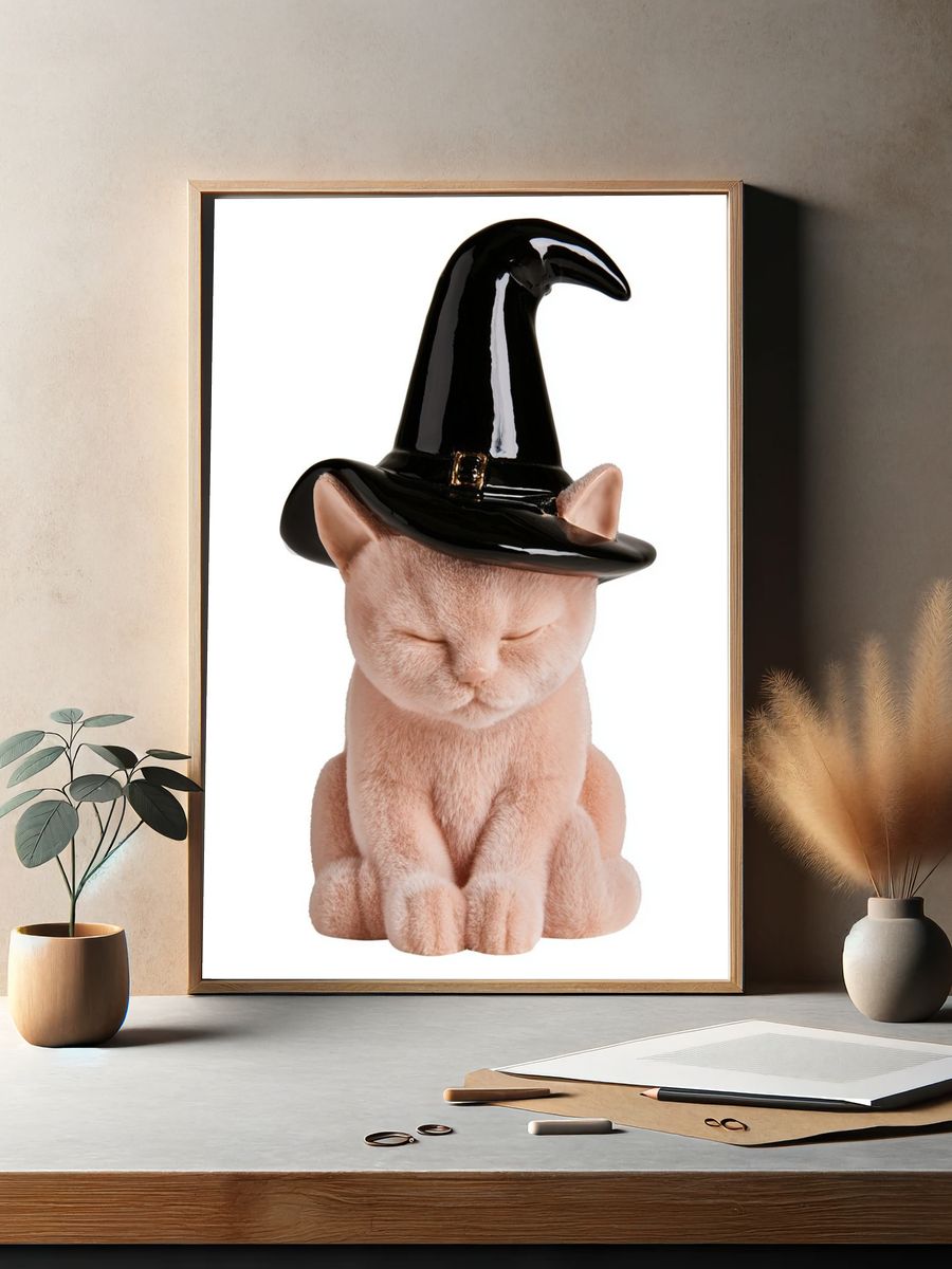 Witch Hat Cat Portrait Print. — room view 2