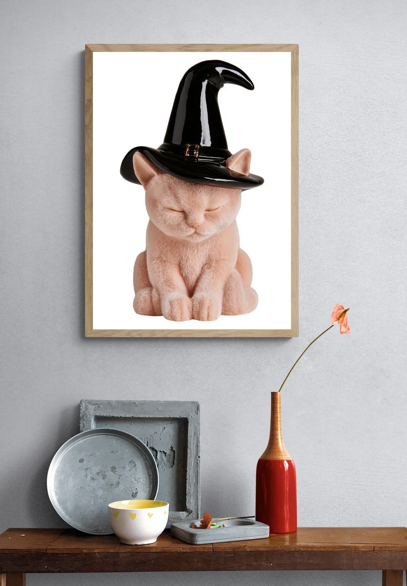 Witch Hat Cat Portrait Print. — room view 3