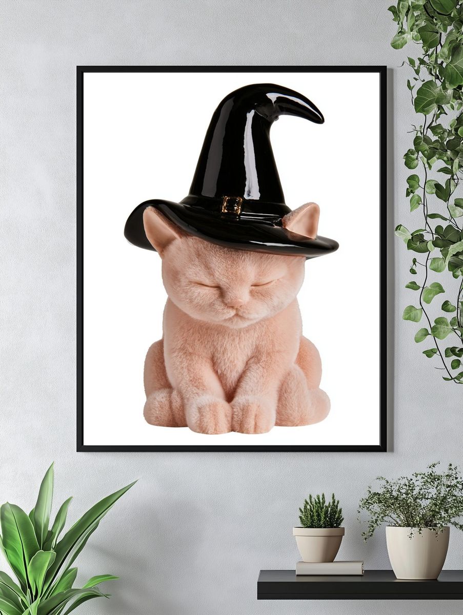 Witch Hat Cat Portrait Print. — room view 4