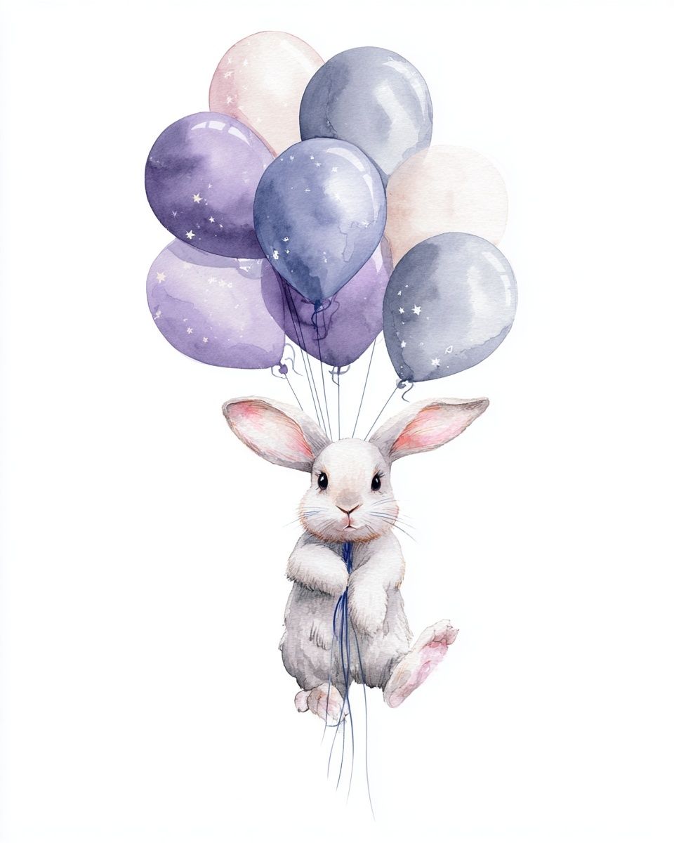 Balloon Bunny Watercolor Poster. poster — animals art