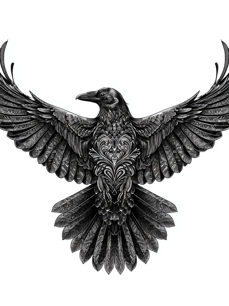 Raven Wings Black-White Print. poster — animals art