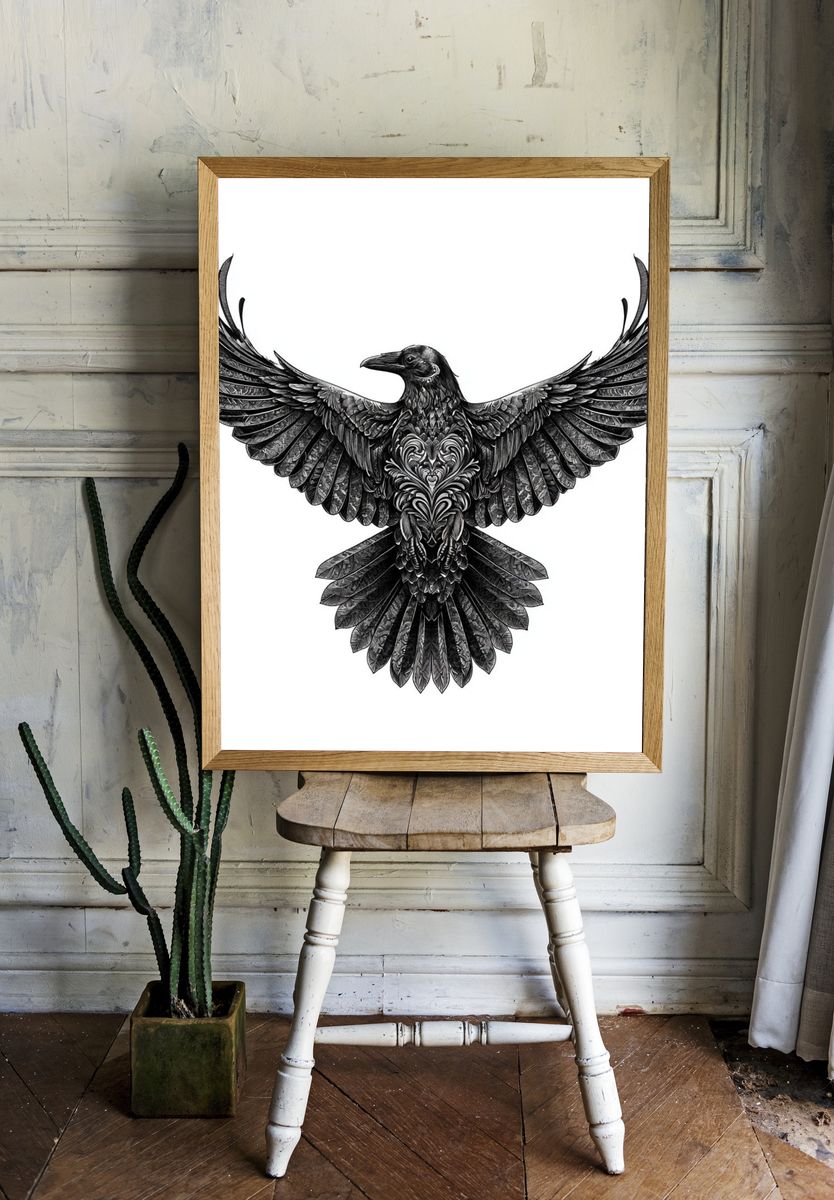 Raven Wings Black-White Print. — room view 1