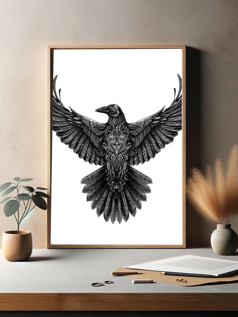 Raven Wings Black-White Print. — room view 2