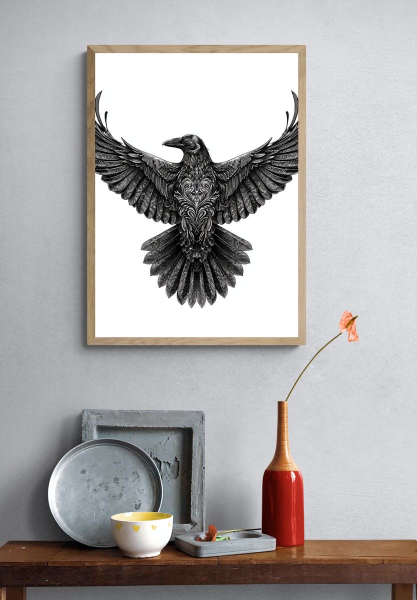 Raven Wings Black-White Print. — room view 3