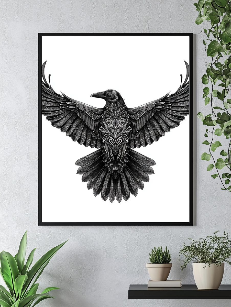 Raven Wings Black-White Print. — room view 4