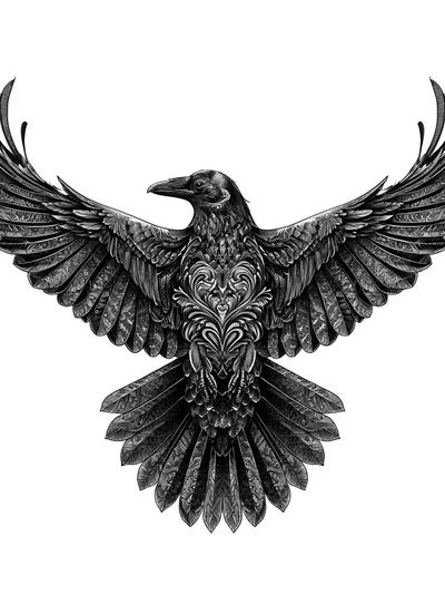 Raven Wings Black-White Print. poster