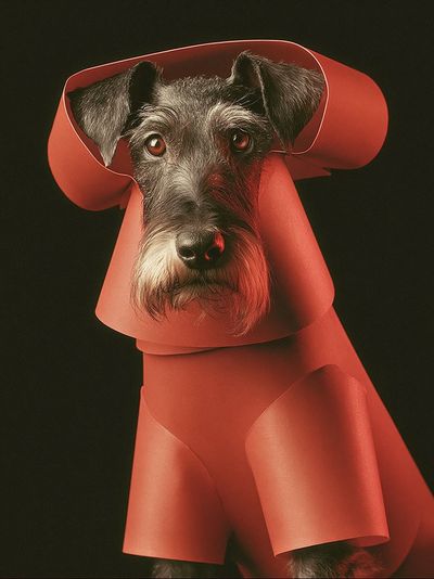 Schnauzer in Red Coat Poster. poster