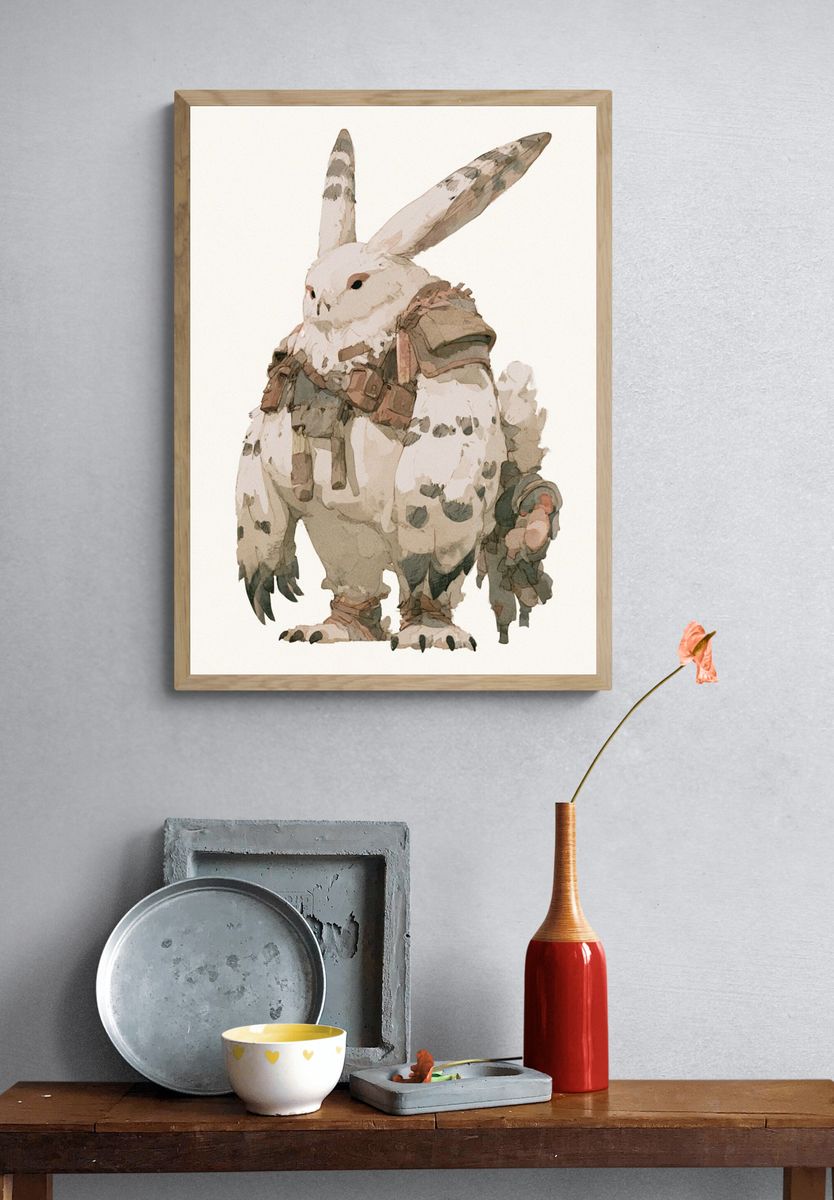 Fantasy Rabbit Watercolor Print. — room view 3