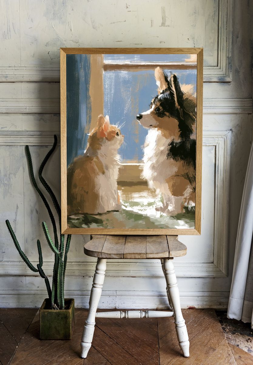 Cat and Dog by the Window Poster. — room view 1