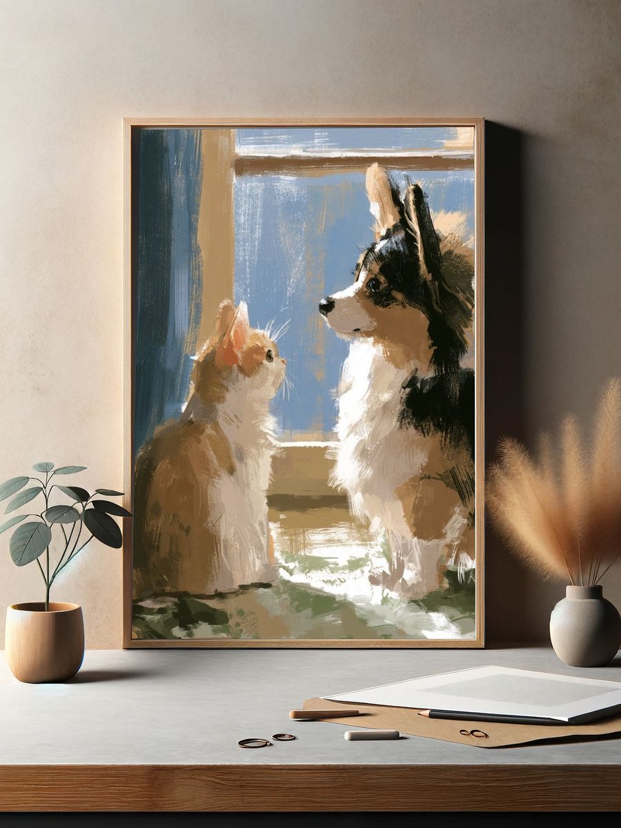 Cat and Dog by the Window Poster. — room view 2