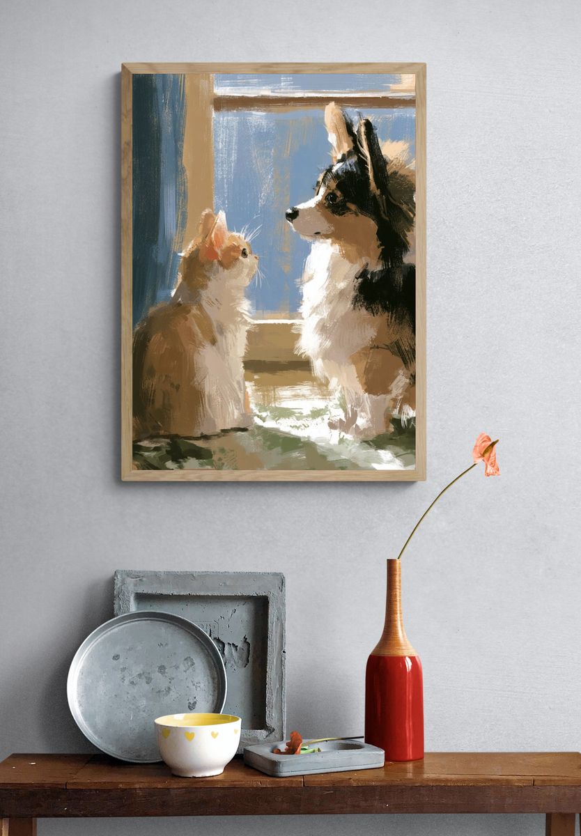 Cat and Dog by the Window Poster. — room view 3
