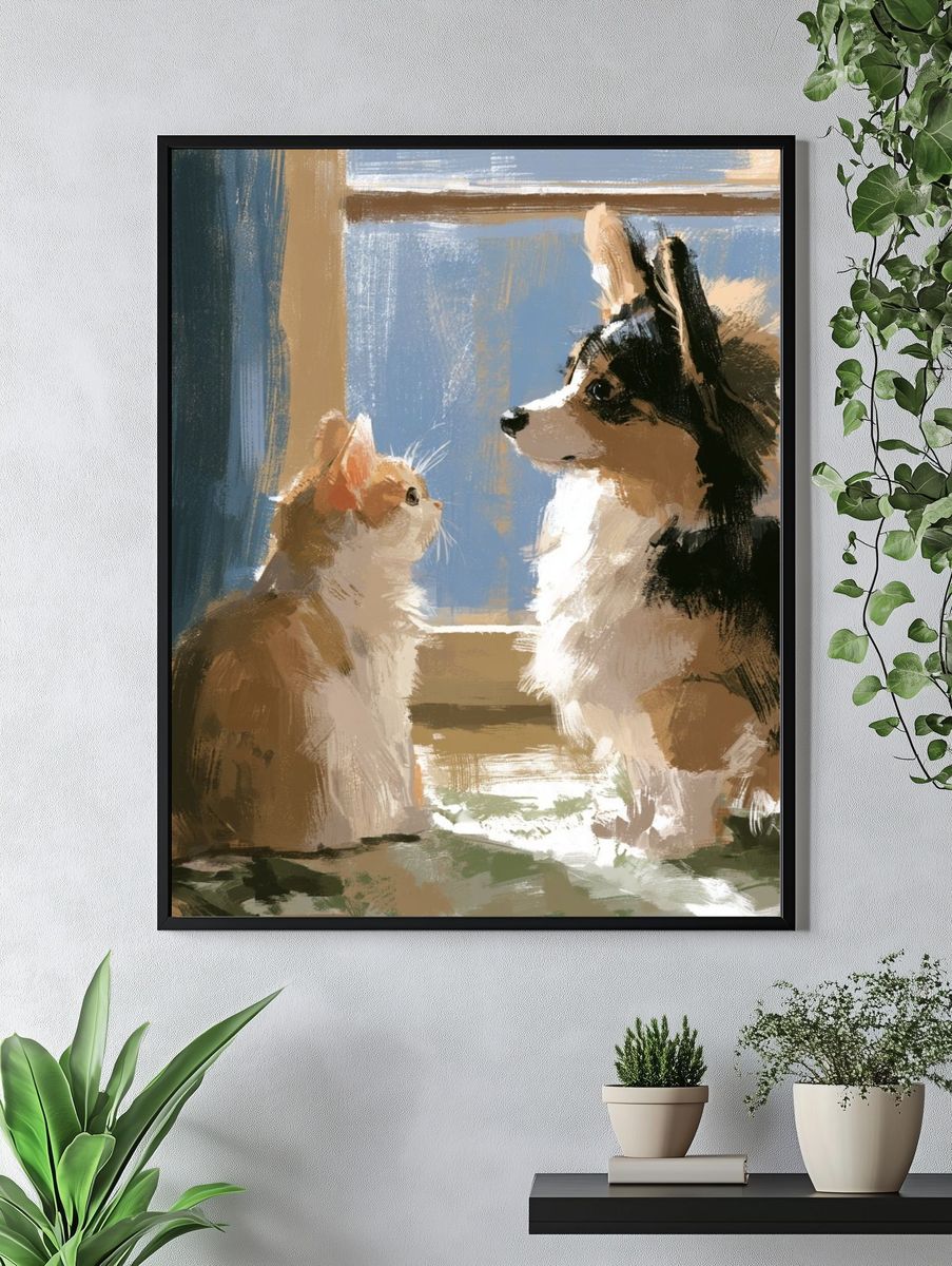Cat and Dog by the Window Poster. — room view 4