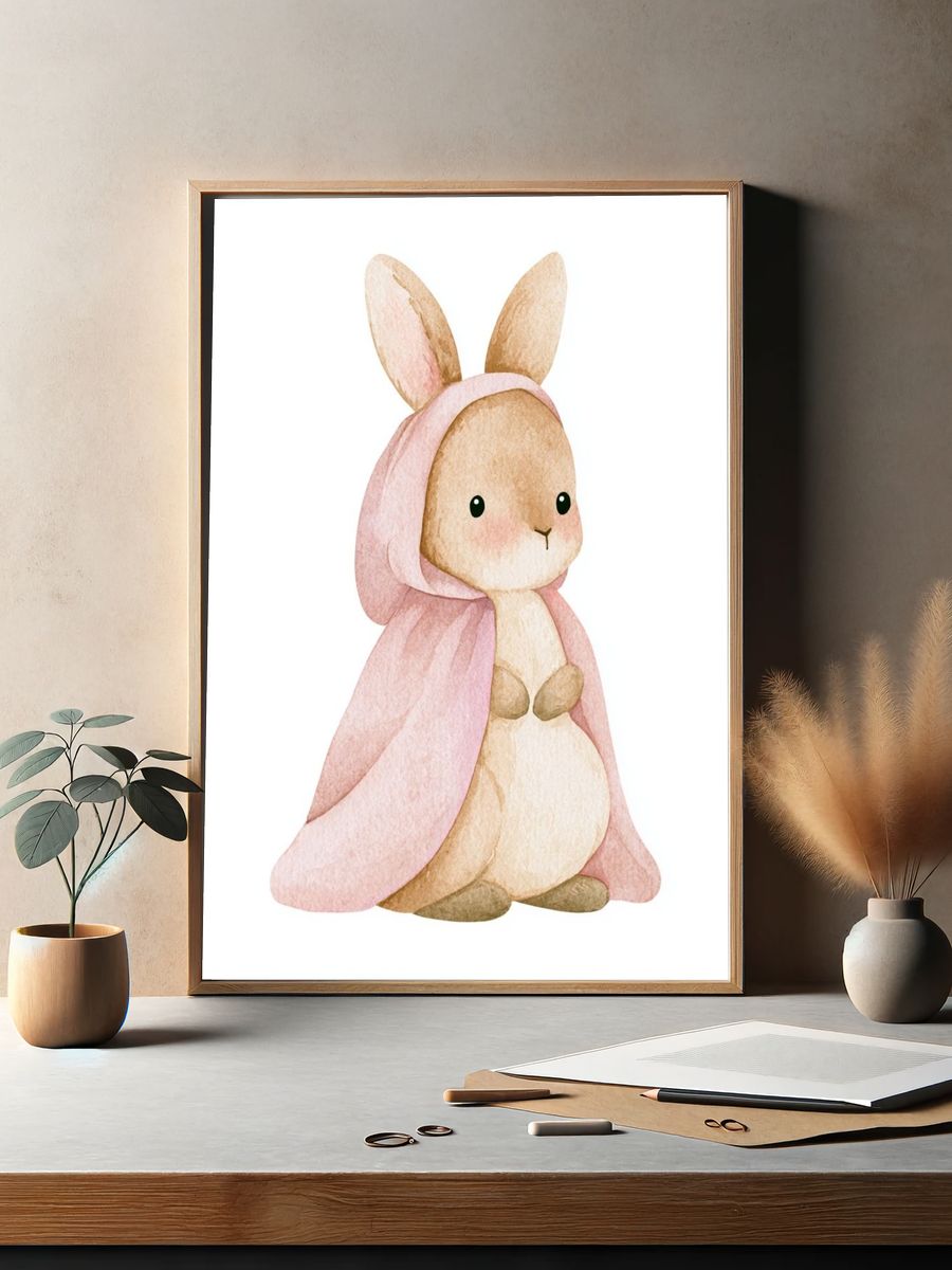 Pink Bunny Watercolor Poster. — room view 2