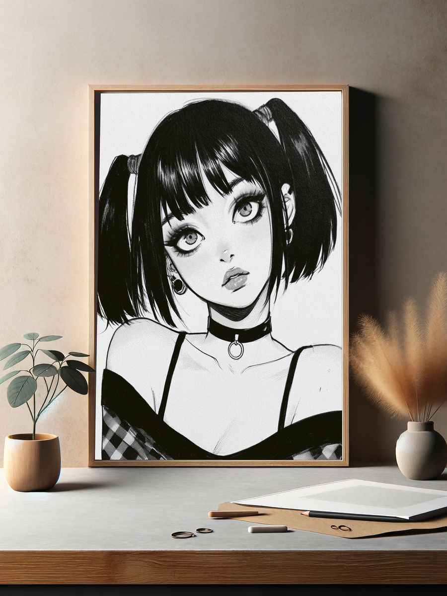 Gothic Anime Girl Portrait Print. — room view 2