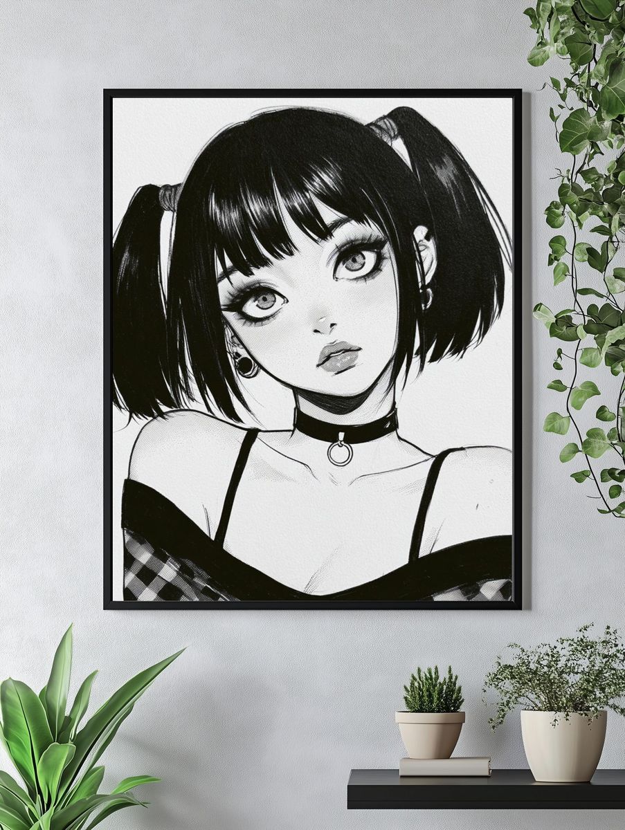 Gothic Anime Girl Portrait Print. — room view 4