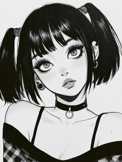 Gothic Anime Girl Portrait Print. poster