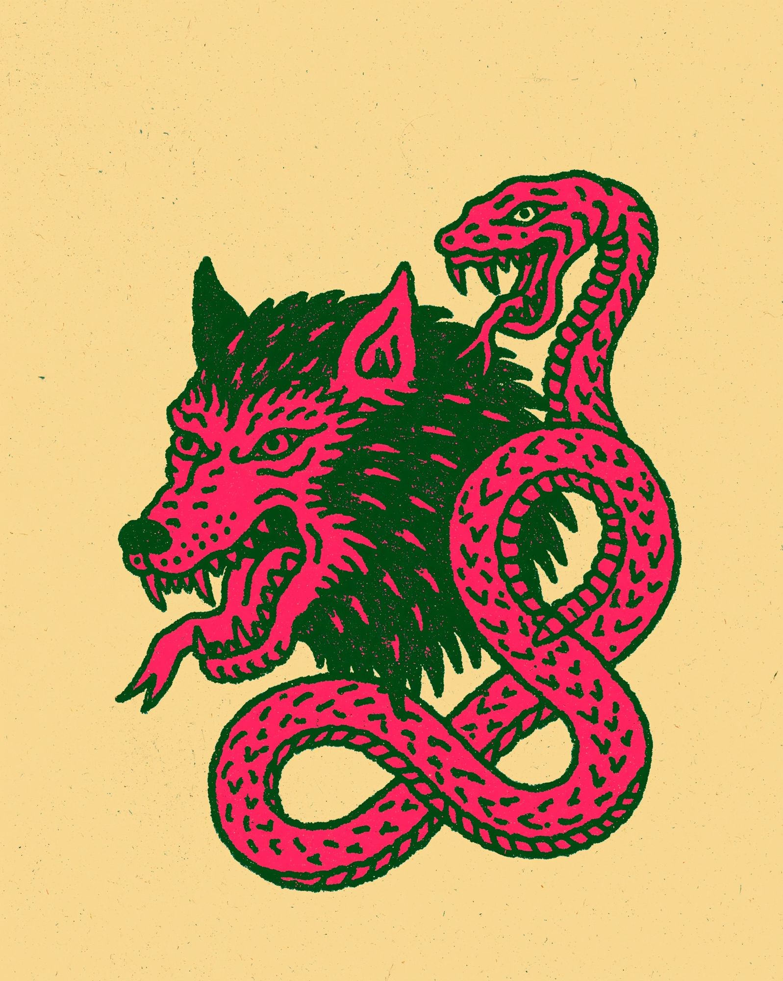 Wolf and Snake Illustration Poster. poster — animals art