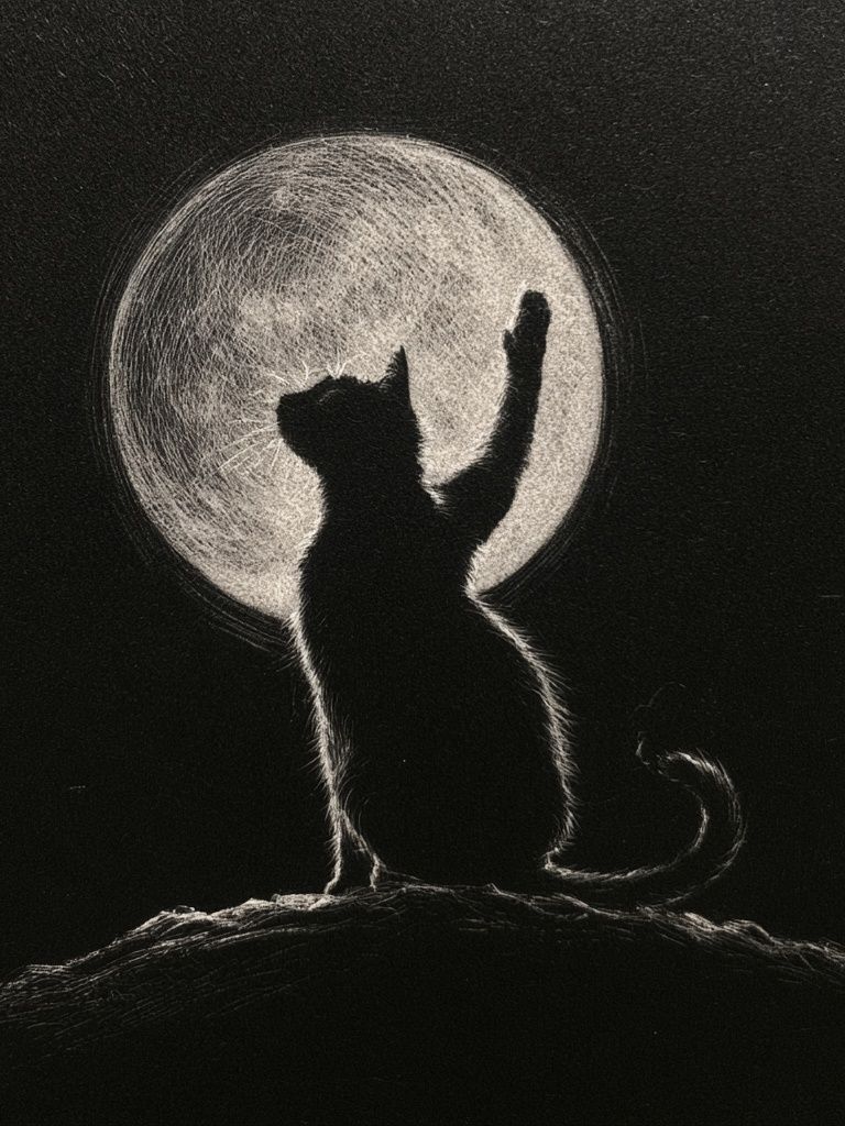 Moonlit Cat Silhouette Print. poster detail