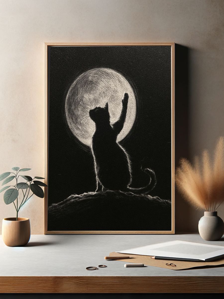 Moonlit Cat Silhouette Print. — room view 2