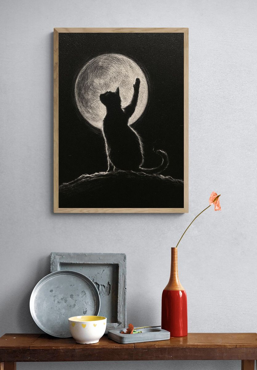 Moonlit Cat Silhouette Print. — room view 3