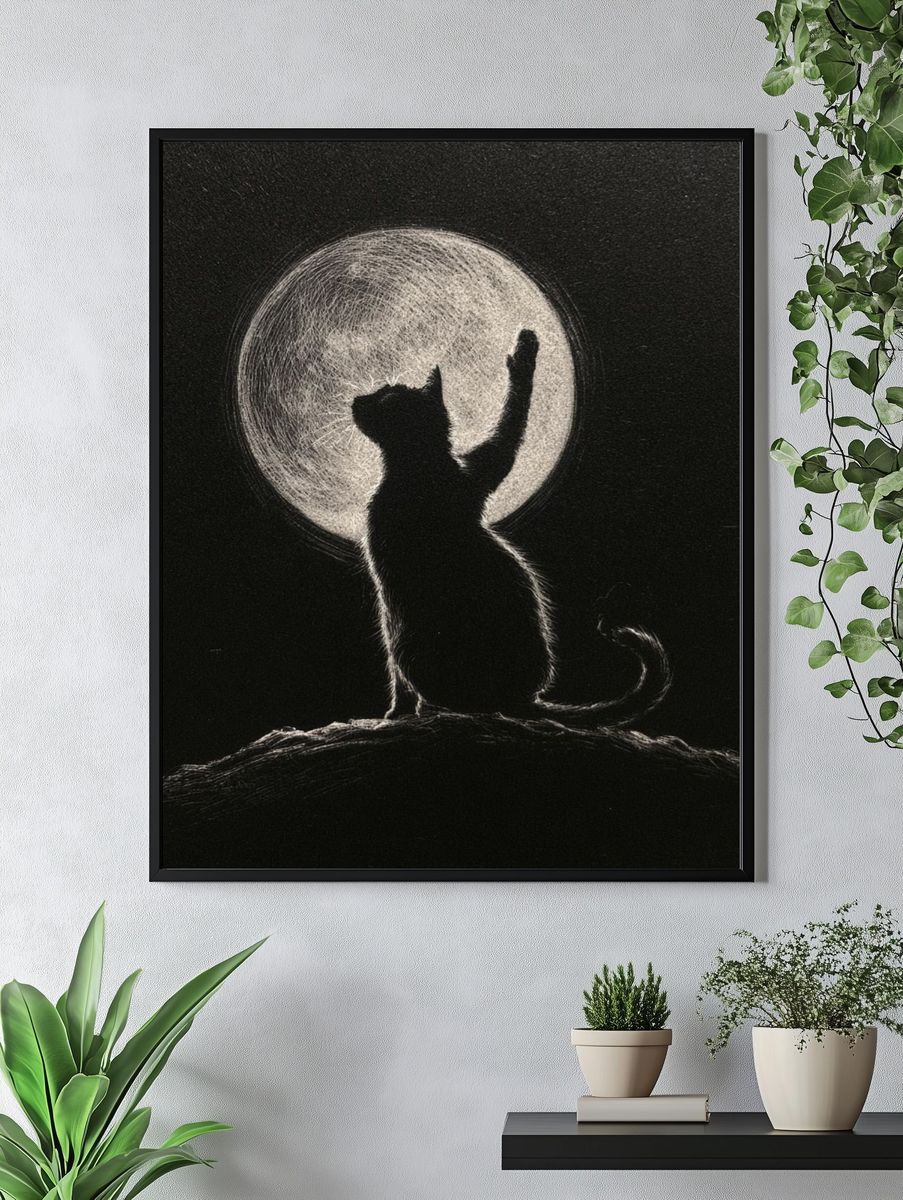 Moonlit Cat Silhouette Print. — room view 4