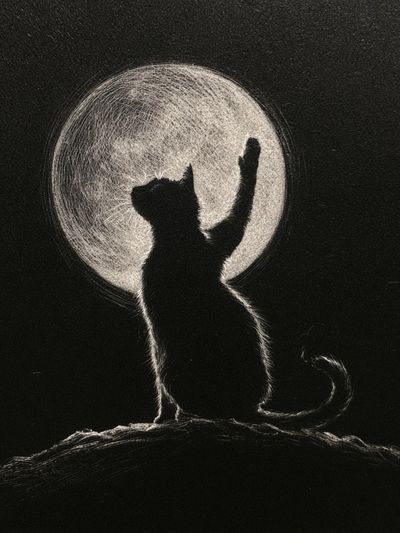 Moonlit Cat Silhouette Print. poster