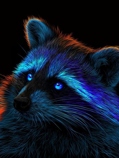 Neon Raccoon Portrait Print. poster